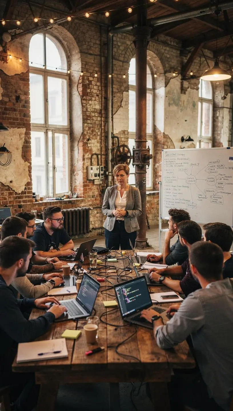 Prezentace o úspěšných místních startupech na technologické konferenci.